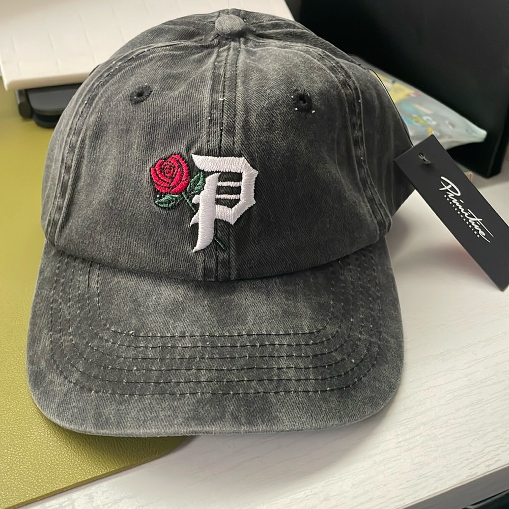 New Primitive rosey over dyed strapback black hat